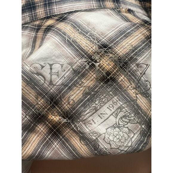 Seven7 SZ 14/16 Plaid Ruffle Western Pearl Button Up Shirt Cowgirl Yellowstone - Picture 8 of 10